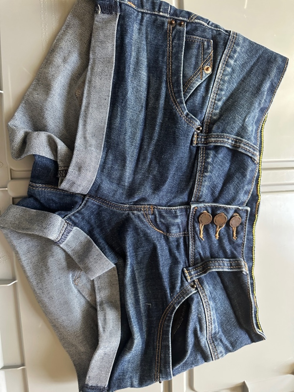 YMI Dark Blue Denim Shorts with Yellow Accent Label
